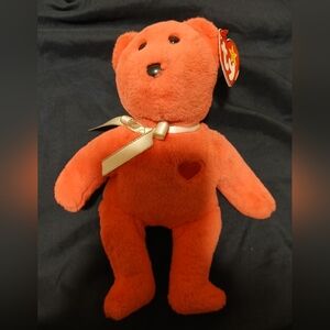 Ty Stuffed Animal Red Bear with Gold Ribbon (VALENTINO)